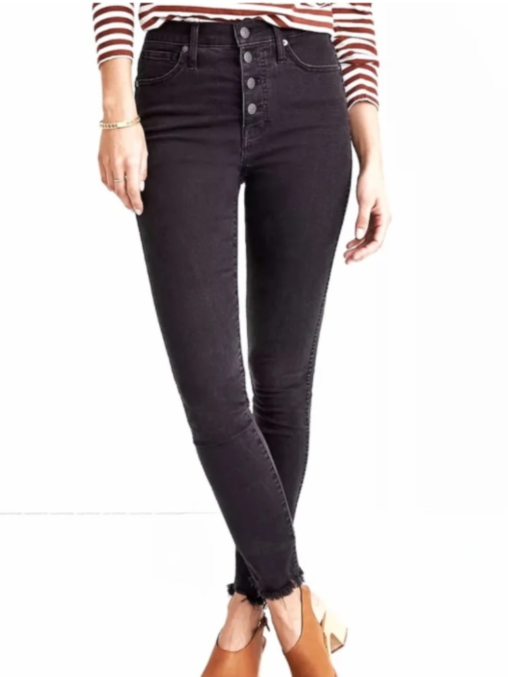 Madewell Berkeley 10” High Rise Skinny Faded Black Button Fly Frayed Hem